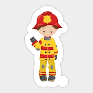 Fireman, Firefighter, Firefighting, Brown Hair Sticker
